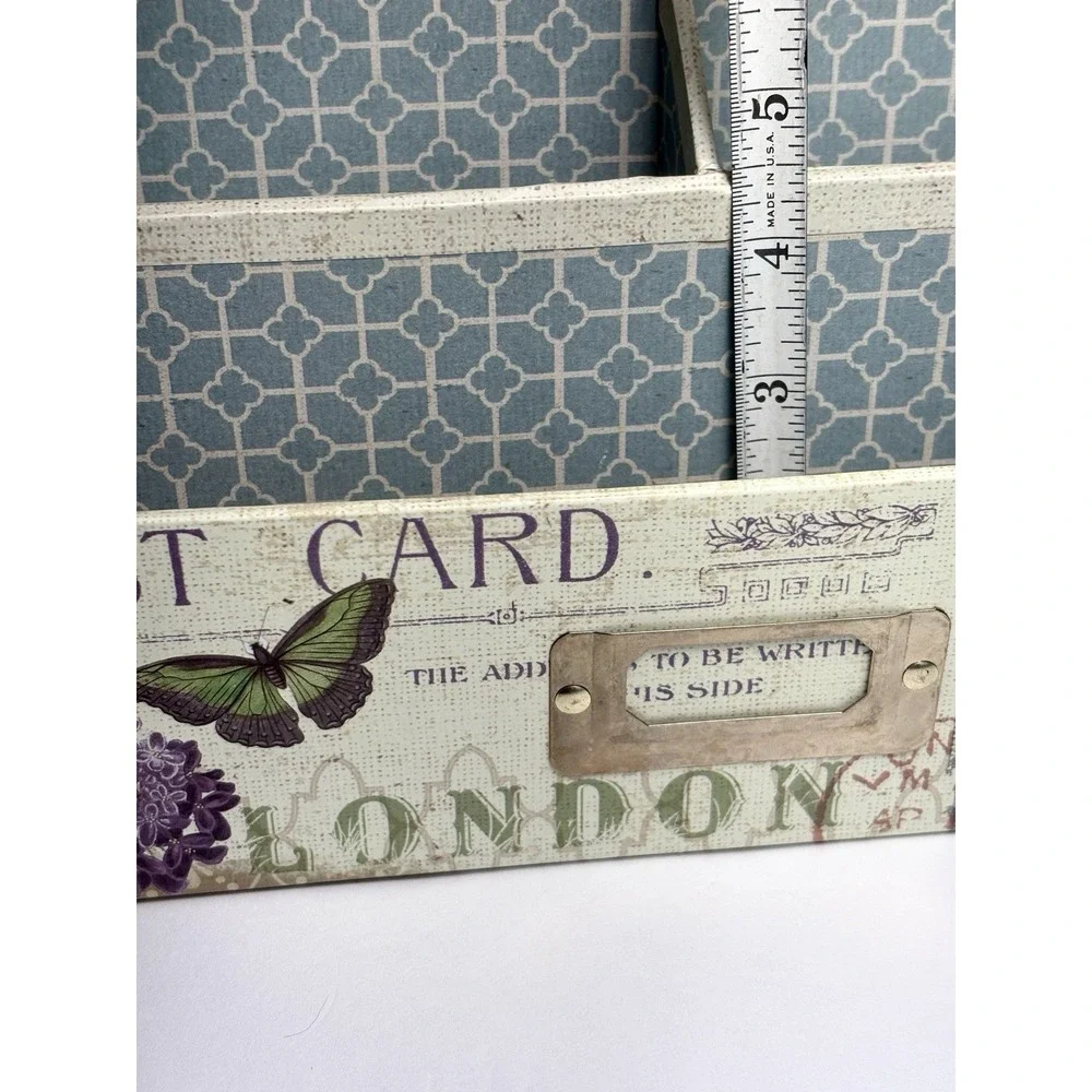 Desk Organizer 4 Compartments Vintage Aesthetic Butterflies Stamps Travel Postal